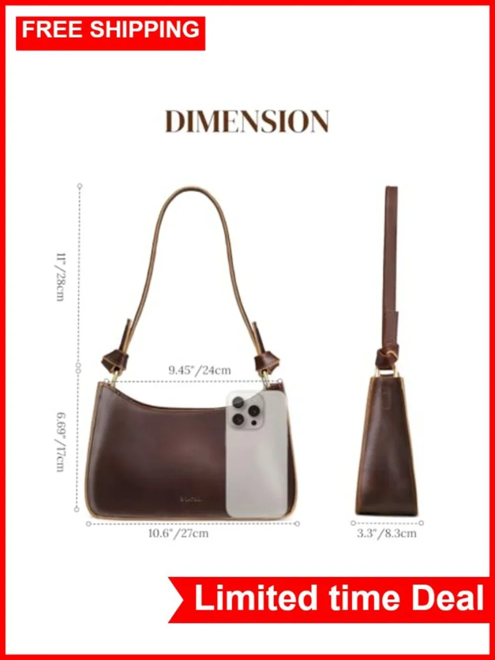 Genuine Leather Hobo Bag Small Shoulder Purse Handbag